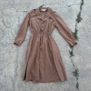 American Shirt‎ Dress Vintage 80s Shirt Dress Collared Pockets Brown Size 10P
